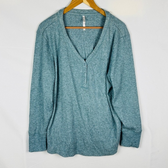 Soma Lounge Pajama Set Women XL Blue Waffle Long Sleeve Long Pants Cozy Casual - Picture 3 of 16